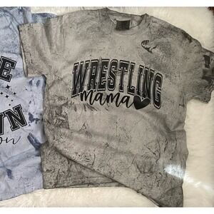 Wrestling Mama Bleach Dye T-Shirt Graphic Tee Sporty Mom